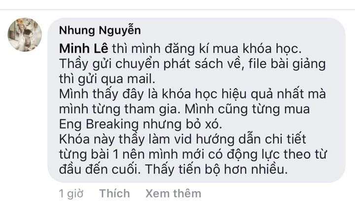 Bạn Nhung Nguyễn feed back về khoá học