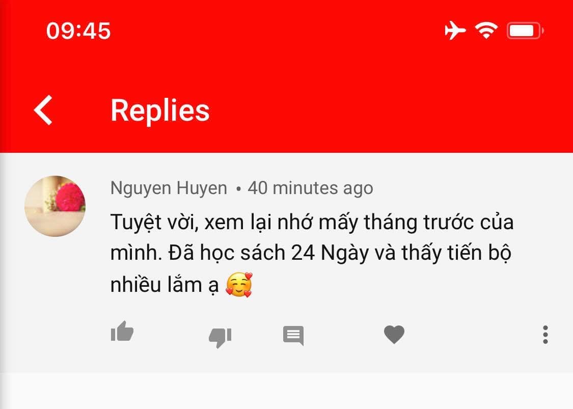Feed back của 1 bạn sau khi trải nghiệm khoá học